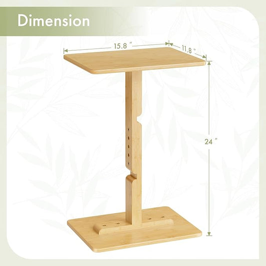 Amazer Bamboo TV Tray Table, Height Adjustable Side Table for Small Spaces, Snack Table for Couch, Bed, Chair, Sofa Armrest Tray Table for Eating, Dinner or Laptop, Natural Color