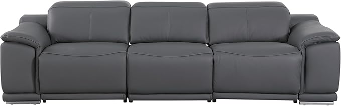 BlackJack Furniture Venice Top Grain Italian Leather Dual Power Recliner Sofa - 107" Theater Seating Modern Couch for Living Room Apartment Lounge Home with Adjustable Headrests & USB Port, Dark Grey