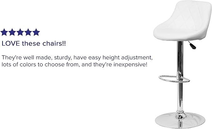 Flash Furniture Contemporary White Vinyl Bucket Seat Adjustable Height Barstool with Diamond Pattern Back and Chrome Base