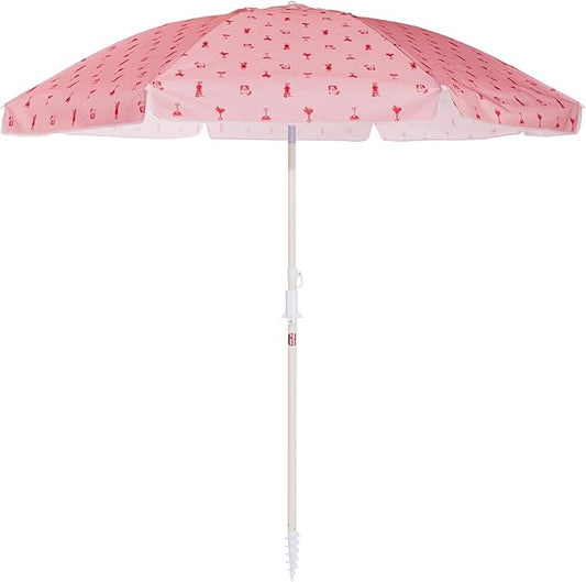 Business & Pleasure Co. Margaritaville Manana Umbrella - 6.5' Beach Umbrella Sand Anchor, 7' Tall Telescopic Aluminum Pole, UPF 50+