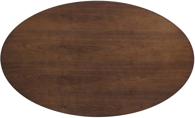 Modway Lippa 78" Modern Kitchen and Dining Table with Oval Walnut Top and Pedestal Base in Walnut