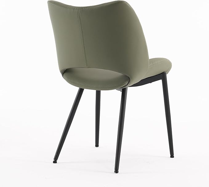 Rowill Olive Green Dining Chairs Set of 2, Upholstered Dining Room Chairs with Hollow Back, Faux Leather Kitchen Chairs for Dining, Mid Century Modern Dining Chair with Curved Seat