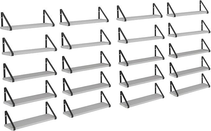 Wallniture Ponza 17'' x 4.5'' Floating Wall Shelf Bathroom, Small Wood Book Shelves for Wall Storage, Wall Mounted Shelf, Dining Room, Bedroom, Living Room, Office & Kitchen Organization, White, 20pcs