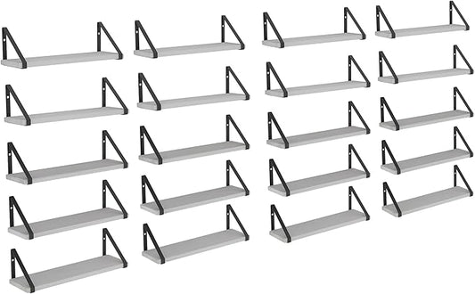 Wallniture Ponza 17'' x 4.5'' Floating Wall Shelf Bathroom, Small Wood Book Shelves for Wall Storage, Wall Mounted Shelf, Dining Room, Bedroom, Living Room, Office & Kitchen Organization, White, 20pcs