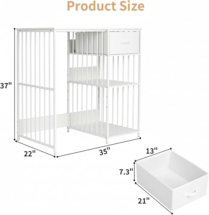 VOWNER Mini Fridge Cabinet with Power Outlet, 3-Tier Industrial Style Kitchen Microwave Stand Baker Rack with Drawer, Utility Storage Shelf for Home Kitchen Dorm Office, White, 35" Lx22 Wx37 H
