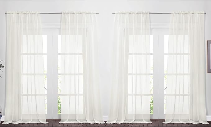 NICETOWN Extra Long Sheer Curtains 95" Length for Living Room, Rod Pocket Voile Texture Sheer Window Treatments for Patio/Glass Door, 60" Wide, 4 Panels, Beige