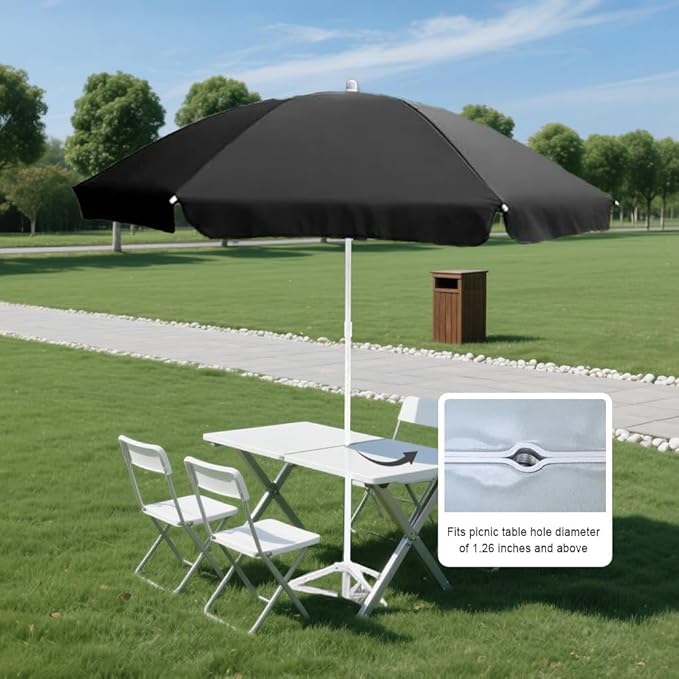 AMMSUN 6FT Portable Outdoor Picnic Beach Umbrella with Tilt Function, Black