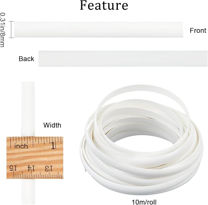 GORGECRAFT 8mm x 10m Rattan Weaving Wicker Repair Material Synthetic Rattan Plastic Flat Polyethylene Woven Knit Vinyl for Repair DIY Home Furniture Chair Table Storage Basket Weaving Crafts(White