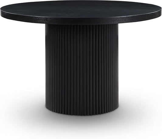 Meridian Furniture 728Black-T Belinda Collection Mid-Century Modern Dining Table, Solid Wood Base, Black Finish Oak Wood Veneer MDF Top, Round Top, Fluted Base, 48" W x 48" D x 31" H, Black