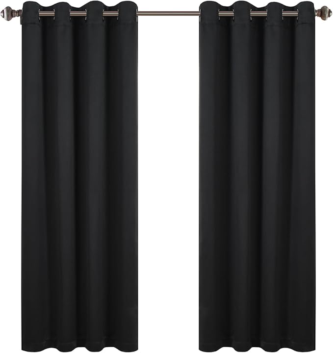 Lush Decor Insulated Grommet Blackout Window Curtain Panels, Pair, 52" W x 63" L, Black - Classic Modern Design - Chic Window Decor - Curtains For Living Room, Bedroom, Or Dining Room