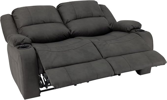 RecPro Charles 58" Powered Double RV Wall Hugger Recliner Sofa RV Loveseat with Upgraded 2023 Fabric (Gunmetal)