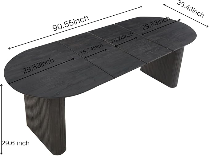 Ball & Cast 59.06"-90.55" Extendable Dining Table for 4-6,Modern Kitchen Oval Dinner Table with Removable Leaves Space Saving,Dining Room Table with Wood Strip Base for Kitchen Living Room,Black