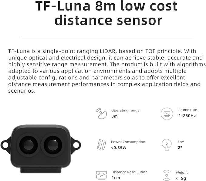 youyeetoo Benewake TF-Luna Lidar Sensor Kit, with 1x USB-TTL Adapter 1x Dupont Line, 0.2-8m Measurement Range Distance, Support Raspberry Arduino STM32 MCU for Drone Industrial Sensing Robot Smart Home