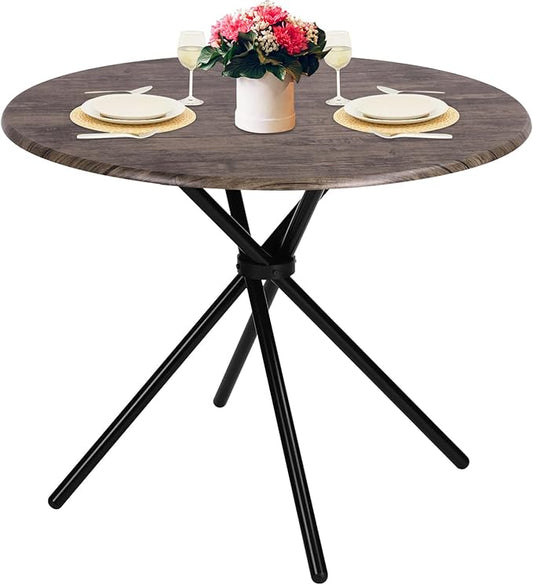 FurnitureR 31.5" Round Dining Table for 2-4 People, Vintage Wood Kitchen Table with Unique Intersecting Pedestal Base and Metal Legs for Home Office Living Room Kitchen, Vintage Brown