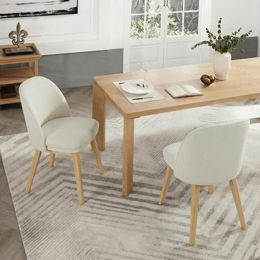 Wooden Dining Chairs Set of 2, Fabric Upholstered Modern Dining Room Chairs with Double-Layer Thick Seat Cushion & Ergonomic Backrest for Restaurant, Kitchen and Café, Beige