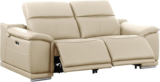 BlackJack Furniture Venice Top Grain Italian Leather Power Recliner Loveseat Sofa - 80" Theater Seating Modern Couch for Living Room Apartment Lounge Home with Adjustable Headrests & USB Port, Beige