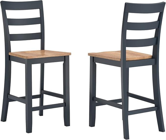 Signature Design by Ashley Gesthaven Casual 24.25" Counter Height Bar Stool with Saber Leg and Slat Back, Set of 2, Light Brown & Blue