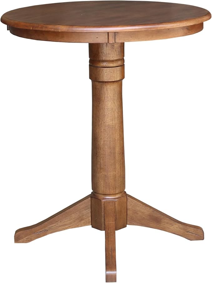 IC INTERNATIONAL CONCEPTS 30" Solid Wood Round Top Pedestal Table in Distressed Oak - 35.9" Height