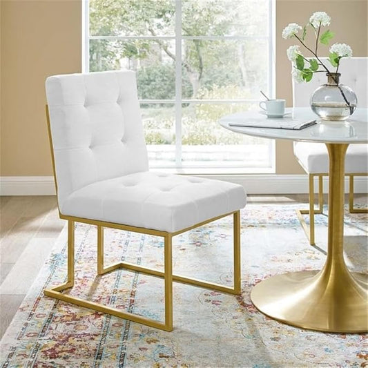 Modway Privy Upholstered Gold Stainless Steel Dining Chair in Gold White