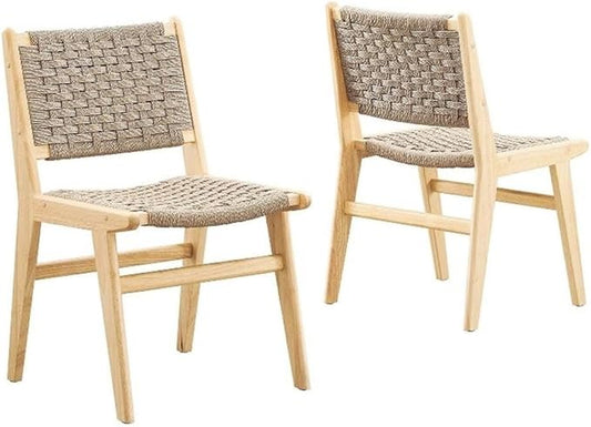 Modway Saoirse Woven Rope Wood Dining Side Chair in Natural Natural