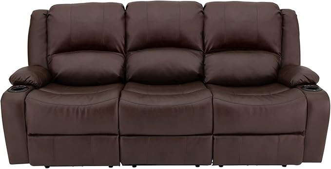 RecPro RV Recliner Charles 80" Powered Triple Wall Hugger | Drop Down Console | RV Furniture with Upgraded 2023 Fabric (Mahogany)