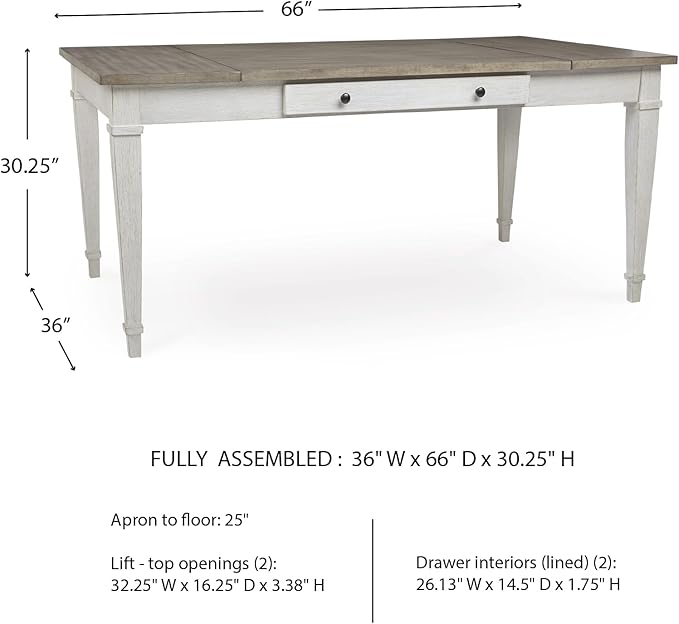 Signature Design by Ashley Skempton Farmhouse Rectangular Dining Room Table with Storage, White & Light Brown