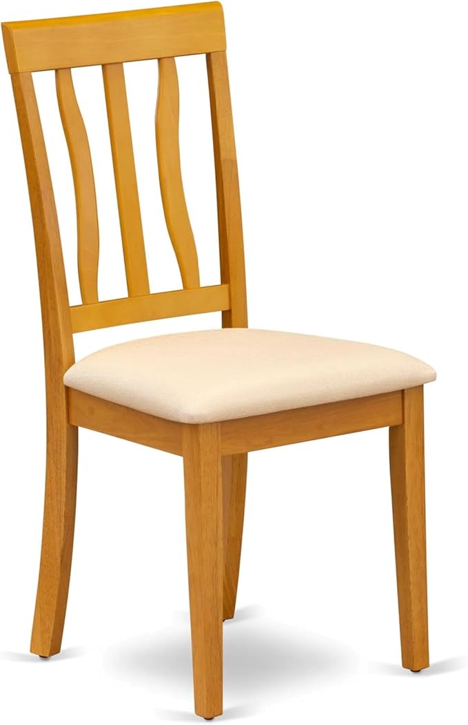 East West Furniture ANC-OAK-C Antique Dining Chairs - Linen Fabric Upholstered Wooden Chairs, Set of 2, Oak