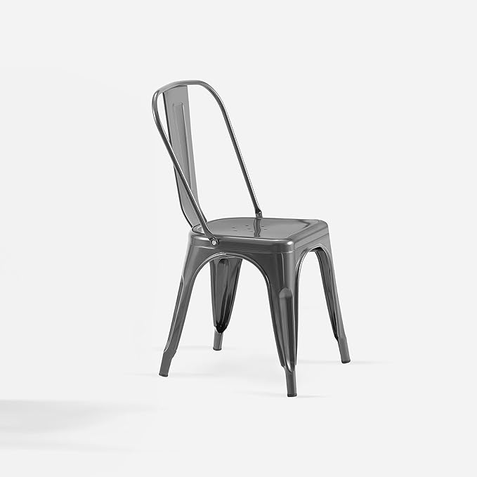 AC Pacific 18 Inch Seat Height Industrial Metal Dining Chairs, Stackable Kitchen or Bar Seat, Durable Modern Design, Versatile Accent Furniture, Set of 4, Grey