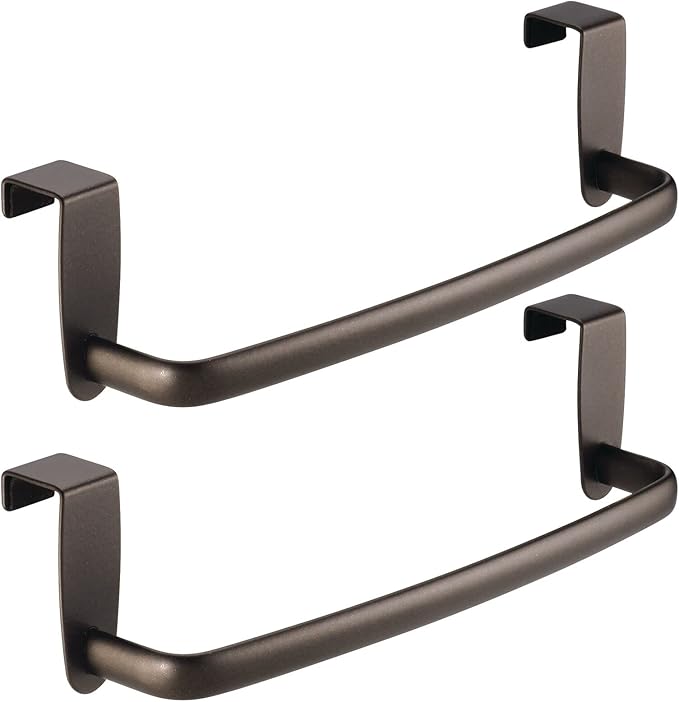 mDesign Steel Metal Wire Over Cabinet Towel Rack Storage Organizer - Hang on Cabinet or Door - Towel Bar Holder for Kitchen - Holds Hand Towels, Washcloths - Spira Collection, 2 Pack, Bronze