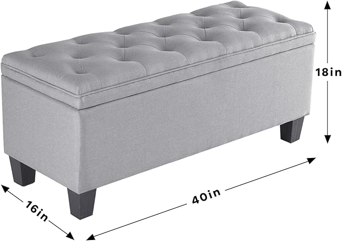 DUMOS Storage Ottoman Bench, Foot Rest with Legs, 16 x 40 x 18 Inches, End of Bed Bench, Storage Chest for Living Room,Bedroom, Entryway, Light Gray