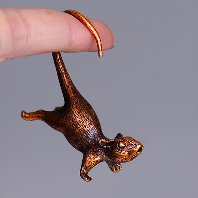 2PCS Mouse Figurines, Collectibles Long Tailed Mouse Statue Brass Animal Figurines Brass Decorative Objects Home Decor Decorative Statues for Table Tops Shelves Window Sills