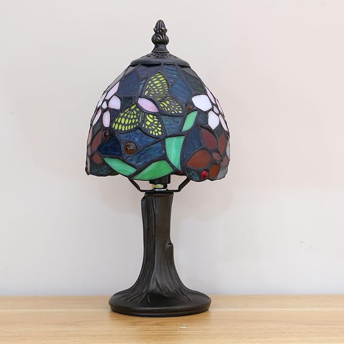 Tiffany Lamp Butterfly Stained Glass Bedside Nightstand Table Lamp,Handcrafted Small Lamps for Living Room Bedroom+3-Way Color Temperature LED Bulb,Gifts for Home Decor,6X6X13Inch
