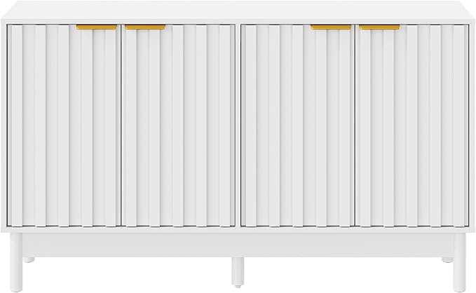RoyalCraft 55'' Buffet Cabinet with Storage, Fluted Sideboard with Doors and Adjustable Shelves, Wood Credenzas Console Table, Coffee Bar Cabinet for Kitchen, Dining Room, Living Room, White