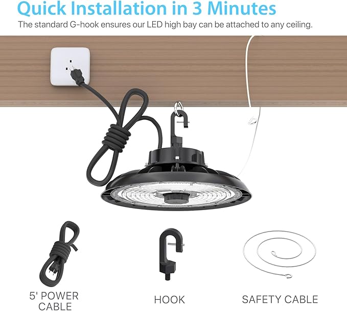 HYPERLITE 150W Smart High Bay LED Shop Lights 2pack, 140LM/W 5000K LED High Bay Lights with 1pack Remote Control & 2pack Motion Sensor, 120-277V High Bay LED Lighting for Garage Workshop Gym