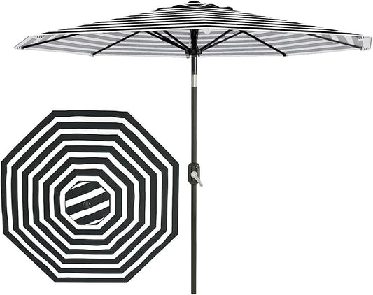 GarveeLife 10FT Patio Umbrella Outdoor, Table Umbrella with Push Button Tilt and Crank, 8 Sturdy Ribs UV Protection Waterproof for Garden, Pool, Market, Deck (Black & White Stripe)