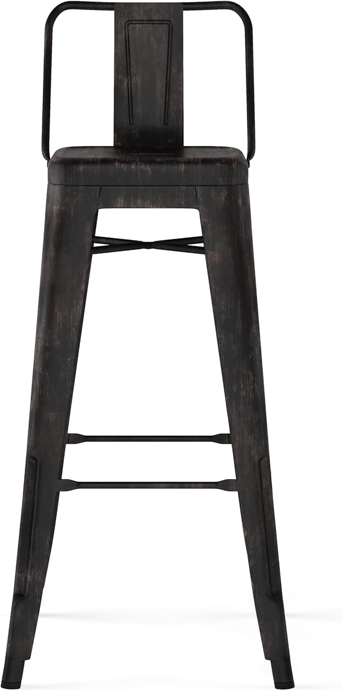 SIMPLIHOME Rayne Industrial Metal 30 inch Bar Stool (Set of 2) in Distressed Black for the Dining Room and Kitchen