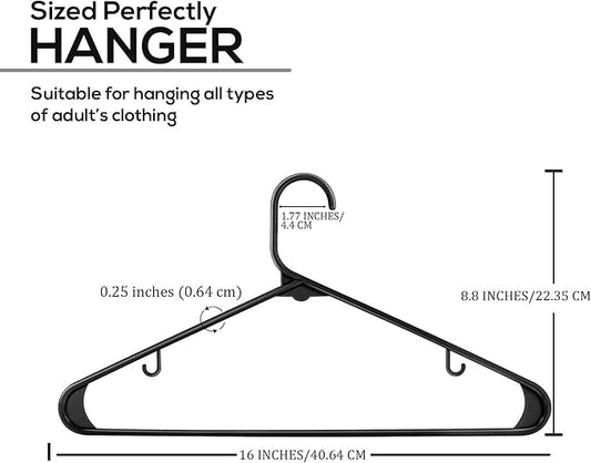 Utopia Home Plastic Hangers 200 Pack - Space Saving Clothes Hanger - Durable & Strong Closet Organizers and Storage with Built-in Strap Hooks - Essential for Shirts, Pants, Skirts & Coats (Black)