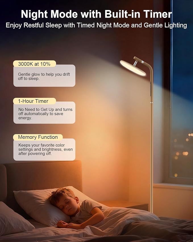 LED Floor Lamp, 32W Super Bright Standing Lamp with Remote Control, Modern Dimmable 69" Torchiere Tall Lamp, 350°Rotating Head Reading Floor Lamp for Living Room, Bedroom, Office, Brown