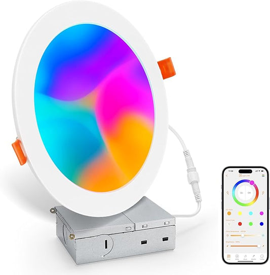 Smart Recessed Lighting 6 Inch, RGBCW Color Changing Canless Recessed Ceiling Lights, Dimmable Retrofit Downlight Compatible with Alexa, Siri, Google Voice & App Control with Junction Box, 1Pack