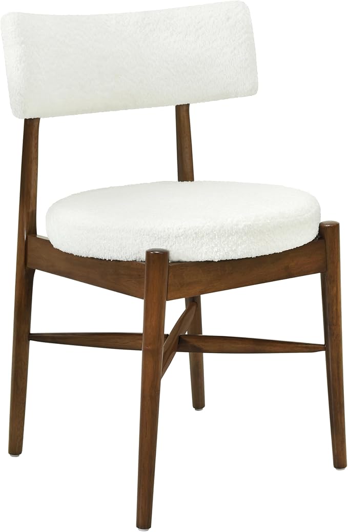 Christopher Knight Home Ebany Dining Chairs Set of 2, Boucle Kitchen Chair, Upholstered Curved Backrest Accent Chair, Rubberwood X Shaped Frame, Dining Room Chair for Cafeteria Home, Beige+Brown