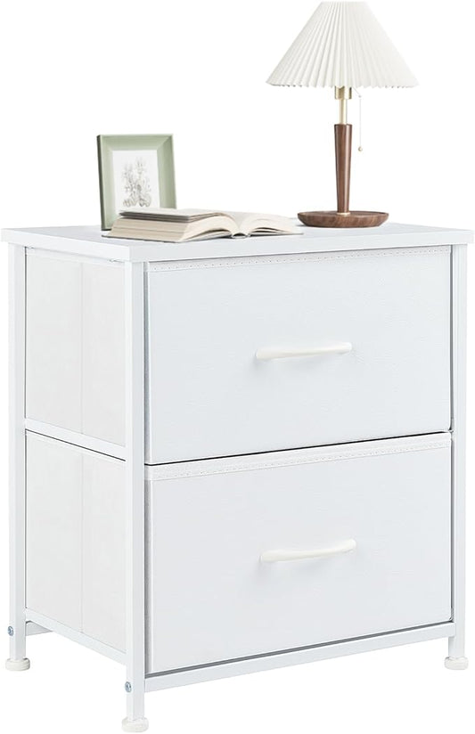 NEWBULIG Nightstand Small Dresser with 2 Fabric Drawers 25 Inch Tall Bedside Table Storage Furniture for Bedroom Closet Entryway College Dorm White