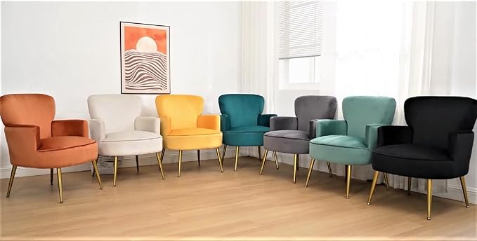 Trendy Velvet Accent Chair with Gold Metal Legs, Upholstered Armchair for Small to Mid-Size Spaces, Modern Living Room, Bedroom, Vanity Desk and Entryway, Mint Green