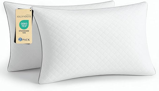 JOLLYVOGUE Pillows Standard Size Set of 2, Oeko-Tex Certified Bed Pillows for Side, Back, and Stomach Sleepers - Medium Support Down Alternative Filling, Machine-Washable