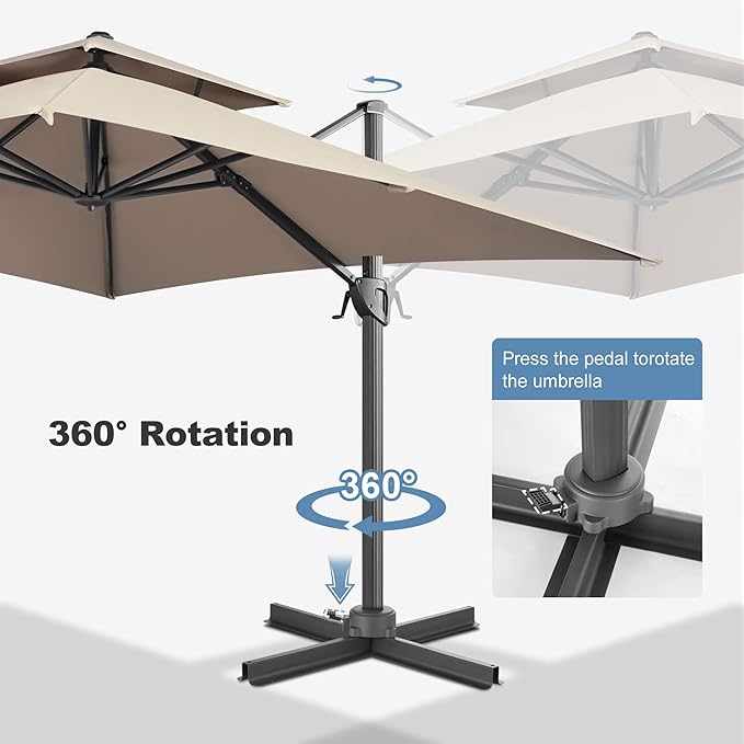 FLAME&SHADE 10 X 10 FT Cantilever Patio Umbrella - Large Offset Umbrella Outdoor Patio with 360-Degree Rotation and 3-Year Fade Resistance Fabric for Deck Pool Backyard Garden (Taupe)