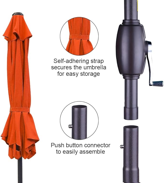 SUNVIVI OUTDOOR Outdoor Patio Umbrella, Patio Umbrella, Market Umbrella, Large Outdoor Umbrella, Metal Pole Umbrella with Push Button Tilt and Crank, Polyester Canopy
