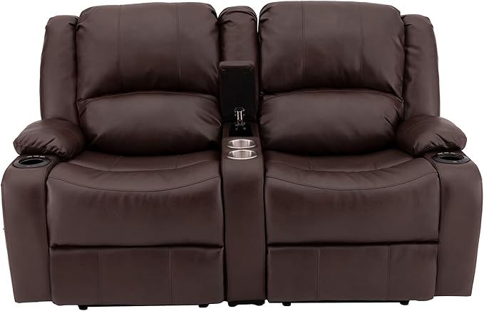 RecPro Charles 64" Powered Recliner RV Sofa with Console and Cupholders | Zero Wall Loveseat for Camper | Wall Hugger Couch (Mahogany, 64")