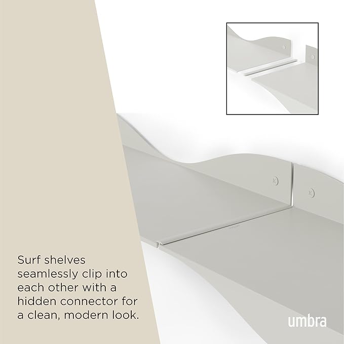 Umbra Surf Shelf Set of 2 – Sand Metal Floating Shelves for Wall Storage & Décor, Modern Wave Design, 100% Steel, Holds 15 lbs. Each, Easy Installation Shelving for Bedroom, Living Room & Office