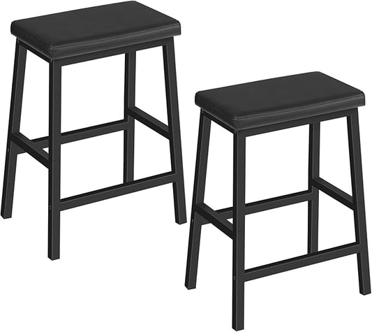HOOBRO Bar Stools, Set of 2 Bar Chairs, Counter Height Bar Stools, 24 Inch Barstools for Kitchen Counter, PU Upholstered Kitchen Stools, for Kitchen, Bar, Dining Room, Black BB01MD01