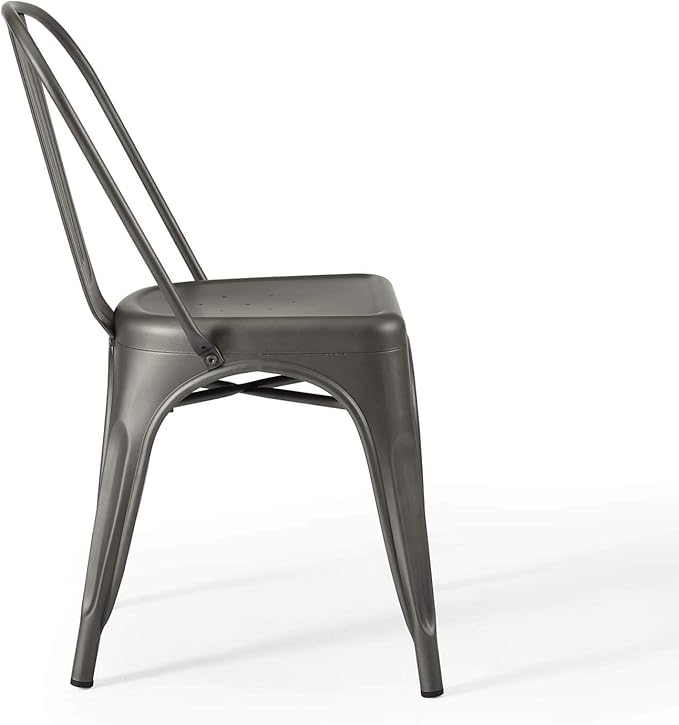 Modway Promenade Industrial Modern Steel Metal Bistro Dining Chairs in Gunmetal - Set of 2