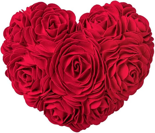 JWH Heart Flower Throw Pillow Covers Decorative Floral Shaped Accent Cushion Soft Pillowcase for Sofa Couch Living Room Bed Chair 14x16 Inches Red